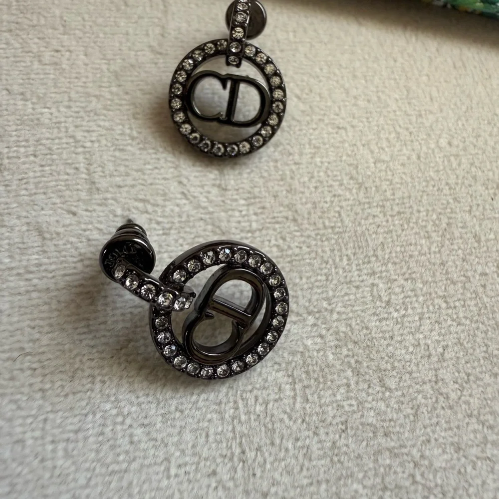 Dior Petit CD Earrings Black -Finish Metal and Crystals